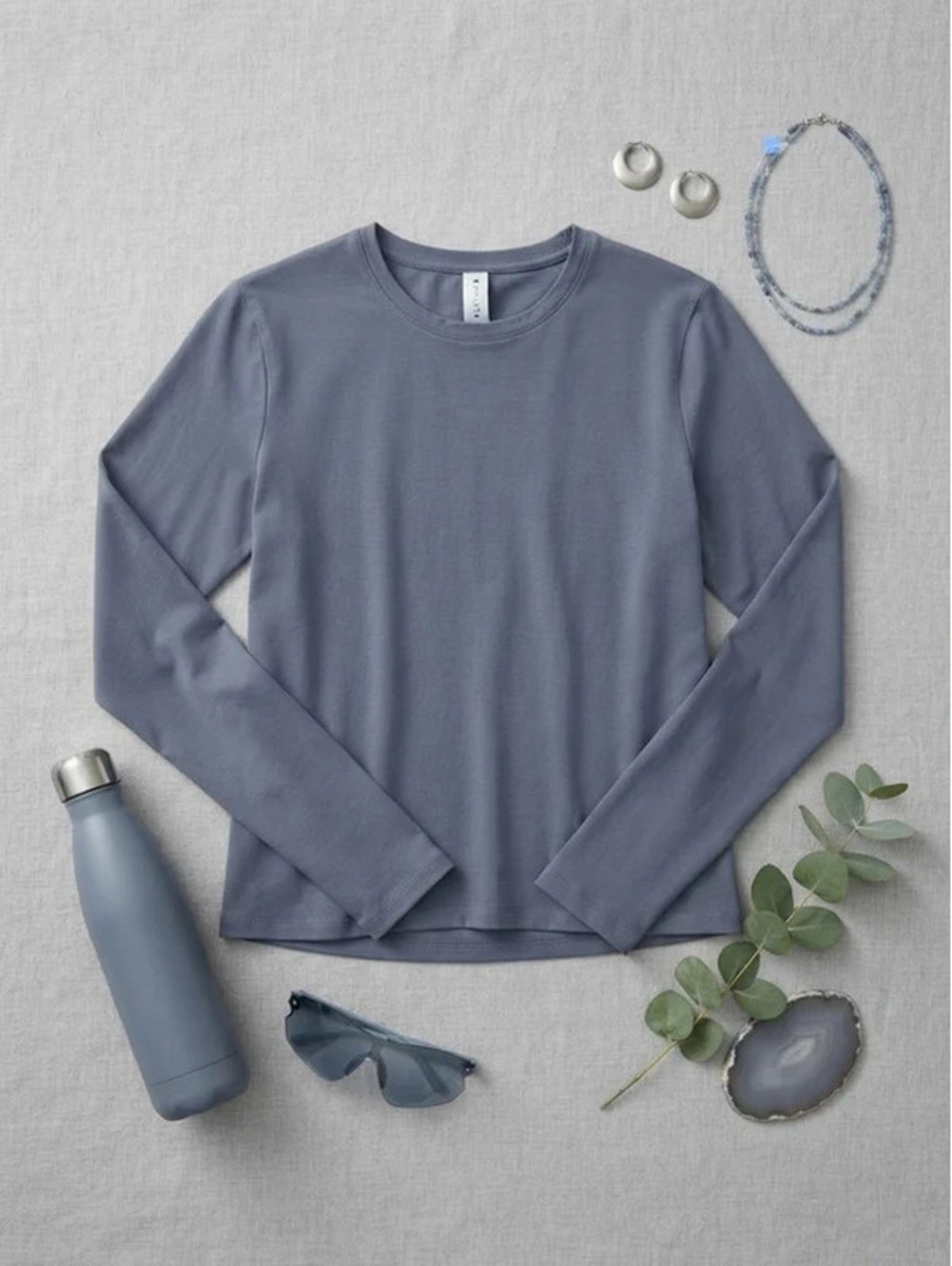 Athleta Blue-Grey Supima Cotton Essential Long Sleeve Top